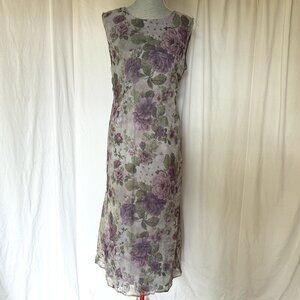 Taupe Pink Green Flowered siphon 2 layer short sleeve spring/summer Dress Size L